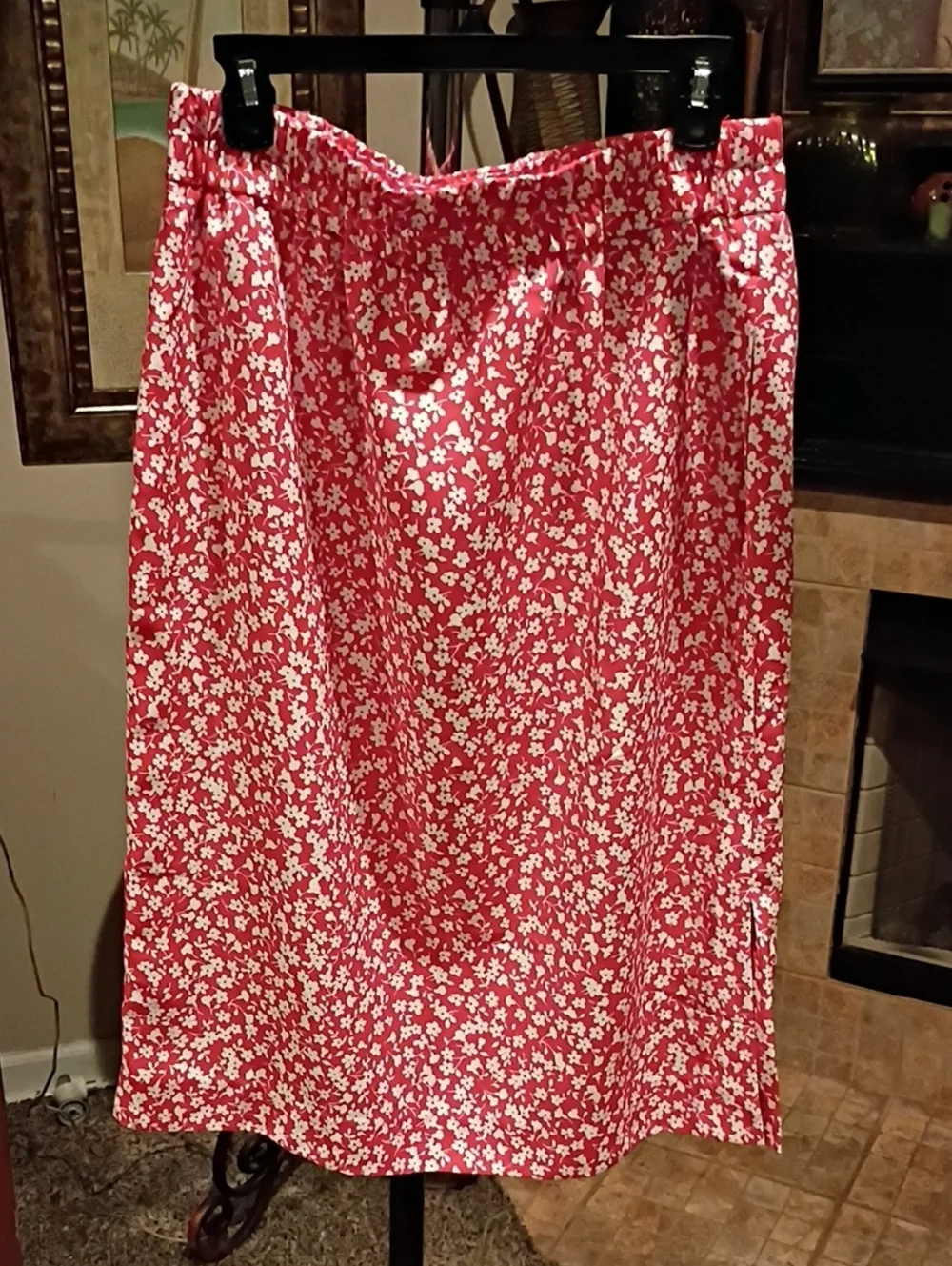 J. Crew Red Skirt with White Floral Print